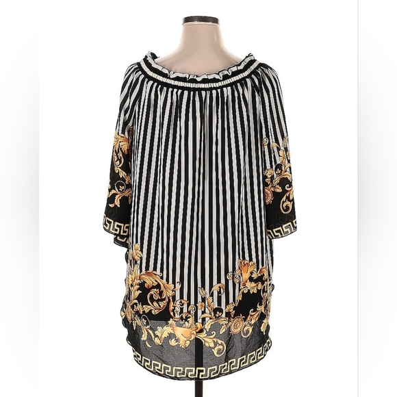 Ashley Stewart Off-the-Shoulder Baroque Stripe Blouse Size 14/16 NWT - Picture 3 of 4